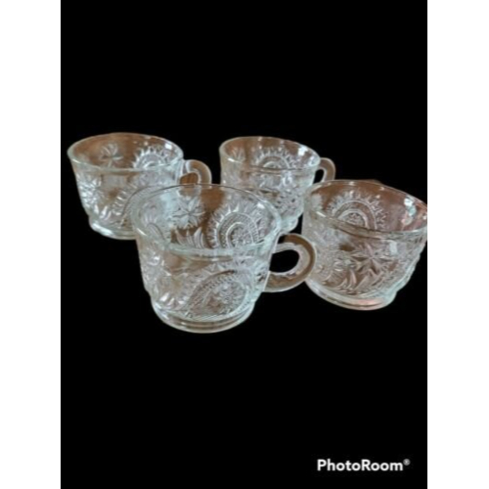Set of 4 Vintage Cut Glass Punch Cups L.E. Smith Pinwheel & Stars
